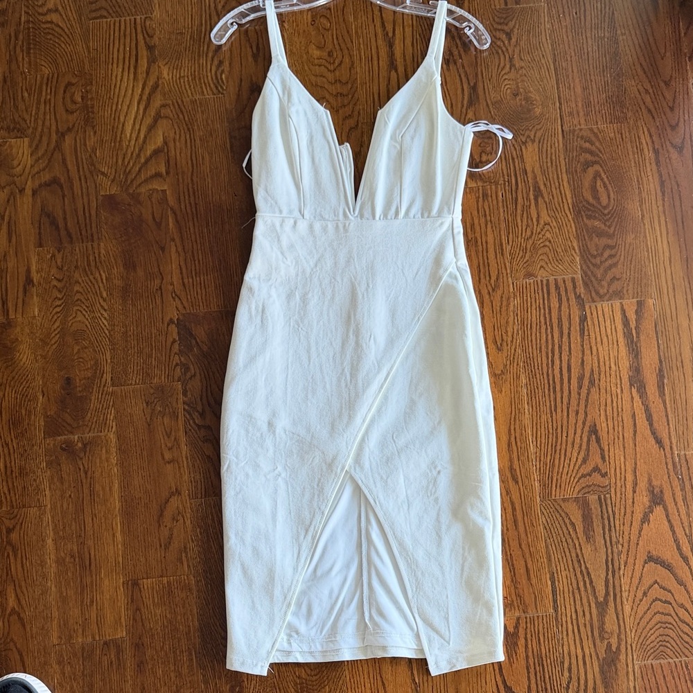Lulu's White Plunge V-Neck Midi Dress